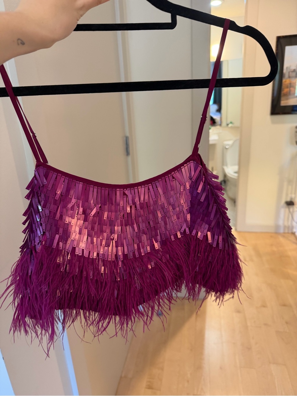 Sequin & Feather Fuchsia Crop Cami
